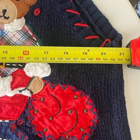 Festive Navy Holiday Sweater Vest with Bear and Candy Cane Design Size L - Picture 8 of 11